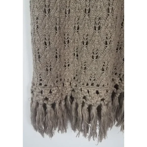 Kenar Women's Sz. M Tan Wool Blend Cowl Neck Short Sleeve Fringe Detail Sweater - Picture 7 of 8